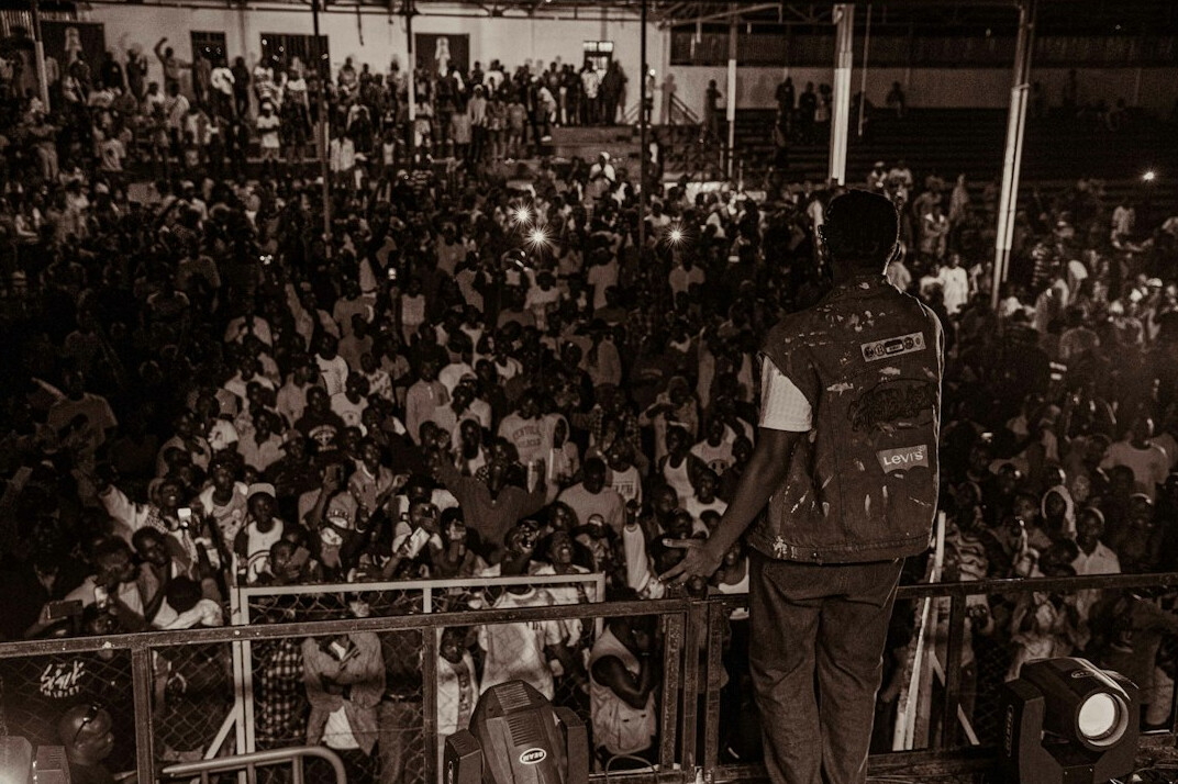 security guard watching crowd
